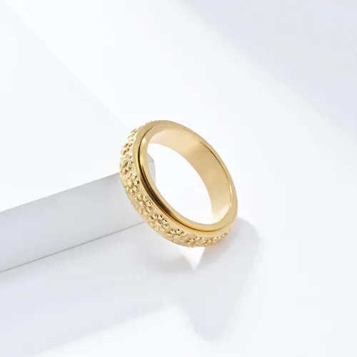 Miniatura 2 de Anillo giratorio de acero inoxidable de 0.236 in para mujer, diseño de margarita, girasol, promesa, alianza de boda, alivio del estrés