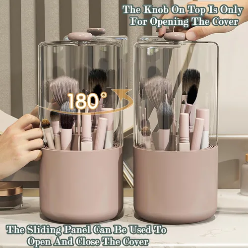 Miniatura 4 de Soporte para brochas de maquillaje con cubierta a prueba de polvo, organizador de brochas de maquillaje giratorio transparente de 360 grados