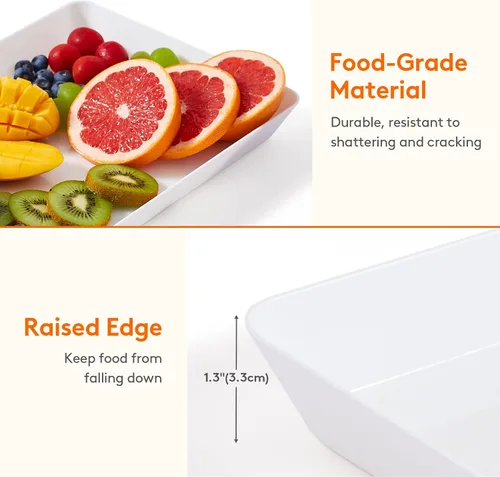 Miniatura 3 de Lifewit Bandeja de plástico para suministros de fiesta, bandejas blancas de 15 x 10 pulgadas para servir alimentos, plato grande reutilizable