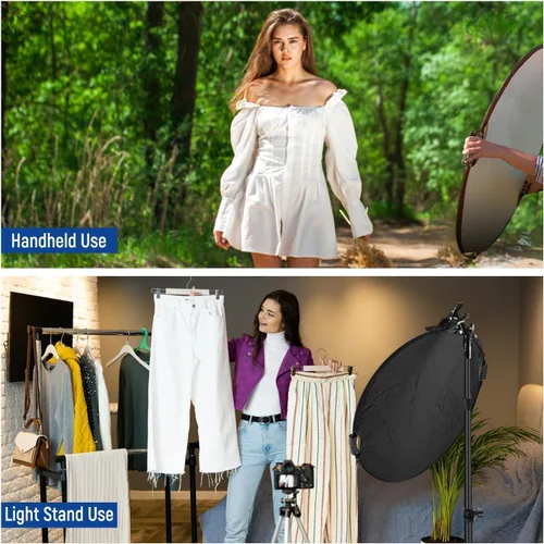 Miniatura 4 de NEEWER Reflector de luz 5 en 1 de 22"/56cm con abrazadera y agarres de mano, difusor de fotografía de discos múltiples de poliéster