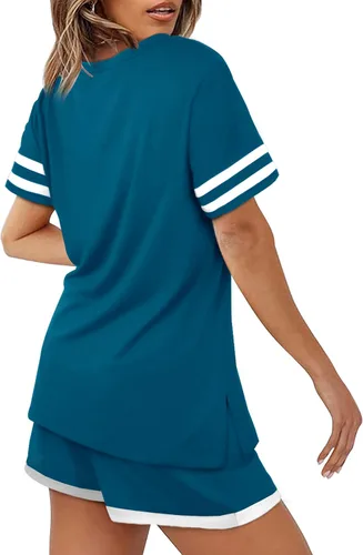 Miniatura 4 de Aloodor Conjunto de dos piezas para mujer, conjunto de pantalones cortos de verano con bolsillos