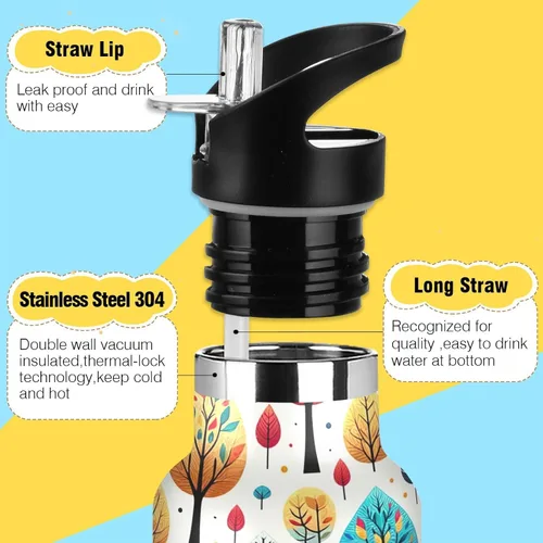 Miniatura 3 de Kids Water Bottle with Straw 20 Oz, Kids Stainless Steel Vacuum Insulated Water Bottle for Travel or School, BPA-Free, Playful Trees
