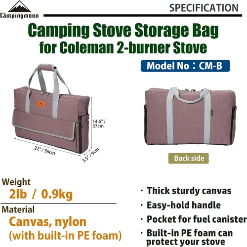 Miniatura 2 de CAMPINGMOON - Funda de transporte para estufa de campamento Coleman de 2 quemadores, lona CM-B, bolsillos para combustible de gas