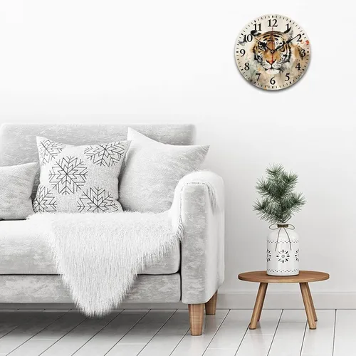 Miniatura 3 de Reloj de pared Majestic Tiger redondo, creativo, decorativo, movimiento de cuarzo, para amantes del tigre de Bengala, de 10 pulgadas, para sala