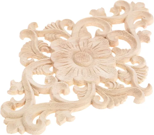 Miniatura 3 de Apliques tallados en madera, 2 piezas de adornos decorativos de madera, MUXSAM calcomanías de centro de muebles sin pintar para gabinete, tocador