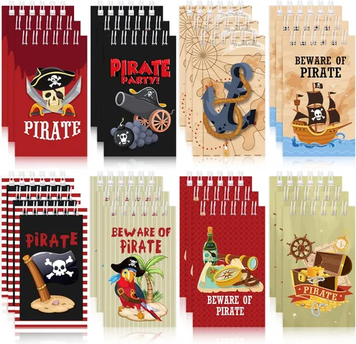 Teling 24 cuadernos piratas mini, recuerdos de fiesta pirata, cuadernos pequeños en espiral, mini bloc de notas de bolsillo para niños, suministros