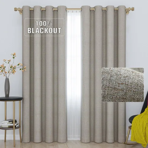 Miniatura 8 de Cortinas opacas con aspecto de lino de 84 pulgadas de largo, 100% absolutamente opacas, con aislamiento térmico, ahorro de energía, con textura, 2
