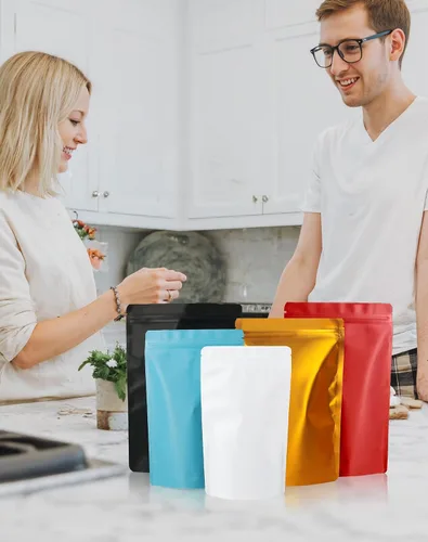 Miniatura 7 de FireKylin Paquete de 100 bolsas resellables con pie, bolsas a prueba de olores con cierre de cremallera de aluminio para embalaje