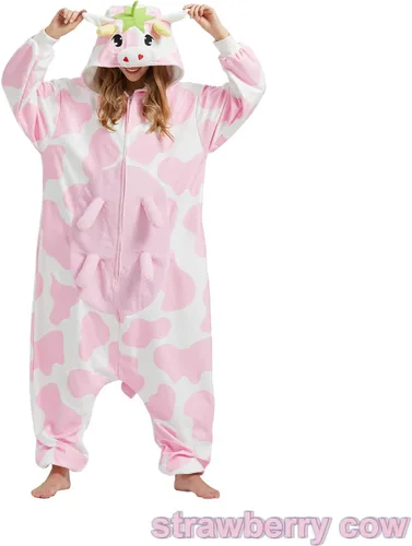 Miniatura 4 de BETIFUHOM Pijama mameluco de vaca rosa animal unisex de una pieza Cosplay Halloween disfraz