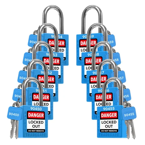 Miniatura 20 de TRADESAFE Juego de cerraduras de bloqueo - 7 cerraduras de loto rojas, cerraduras de bloqueo con llave diferente, 1 llave por cerradura, candados