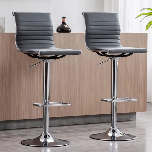 Miniatura 23 de LZAREAL Juego de 2 taburetes de bar de metal con altura ajustable, diseño moderno de piel sintética blanca sin brazos con base cromada para isla