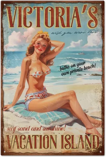 Miniatura 8 de GLOBLELAND Letrero Vintage de Dama Pin Up de Metal de Hojalata de 8×12 Pulgadas Letrero Retro Gracioso de Hojalata para Bar, Parrilla, Puerta