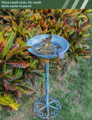 Miniatura 5 de Baños para pájaros para exteriores, 25.5 pulgadas de altura, comedero de pájaros de metal con libélula para decoración de jardín, patio y césped