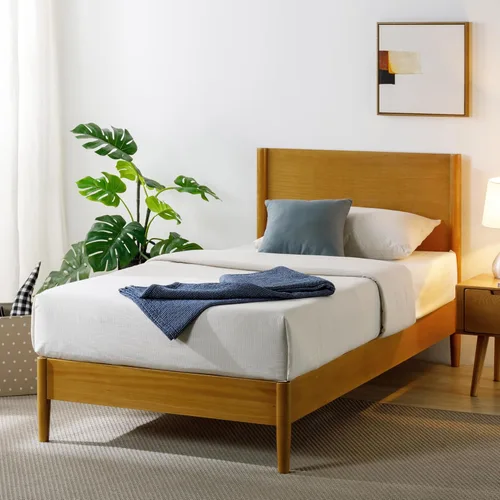 Miniatura 16 de Zinus Allen Marco de cama de plataforma de madera de mediados de siglo, base de madera maciza, soporte de listones de madera, no necesita somier