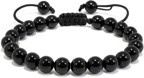 Miniatura 16 de Adjustable Crystal Bracelet – Gemstone Bead Bracelet with Adjustable Macrame String – Chic Gemstone Bracelet for Men and Women – 8mm Round Healing