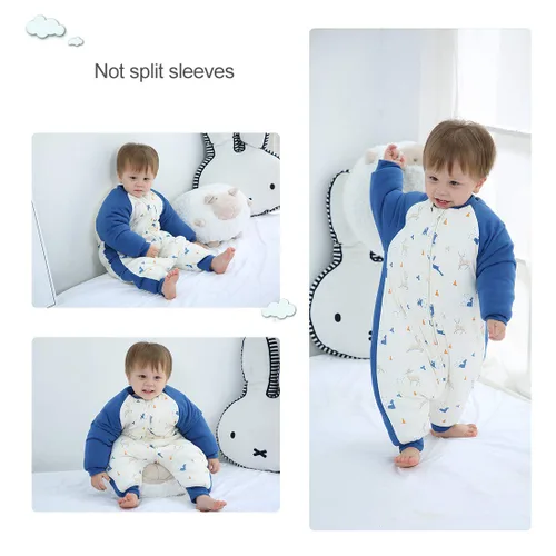 Miniatura 9 de Happy Cherry Saco de dormir de algodón grueso de invierno para bebé, manta cálida con mangas desmontables, Pingüino - Azul