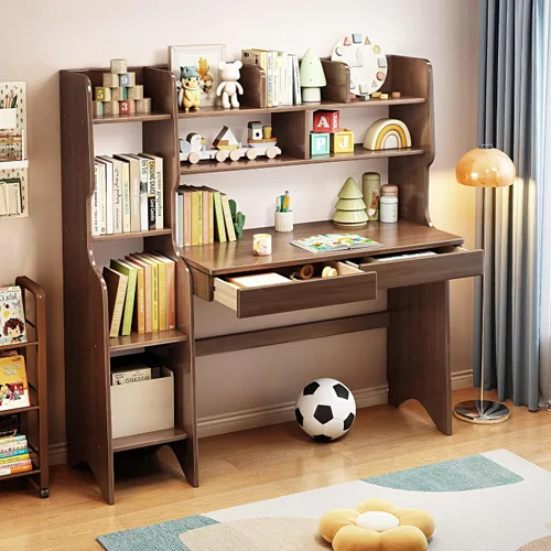 Miniatura 3 de Escritorio para niños, mesa para niños con cajones y estantería, escritorio de madera para niños, estación de trabajo de computadora de aprendizaje