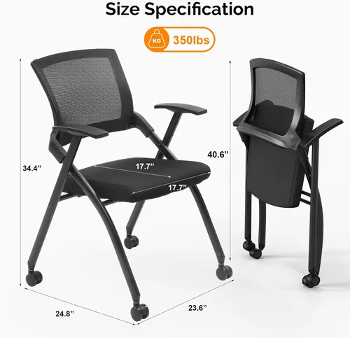 Miniatura 2 de Karl home Silla de oficina plegable ergonómica con cojín grueso, cómoda silla de oficina plegable con brazos y ruedas para reuniones de oficina