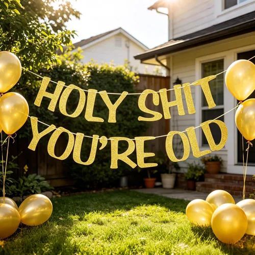 Cartel de decoración de cumpleaños pre-encordado con purpurina dorada sin ensuciar, decoración de fiesta para hombres y mujeres, divertido telón de