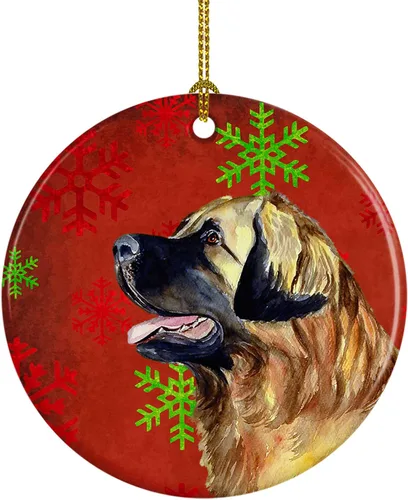 Miniatura 90 de Caroline's Treasures Bulldog English - Copos de nieve rojos y verdes, adorno de cerámica de Navidad, decoración colgante para el hogar, Navidad