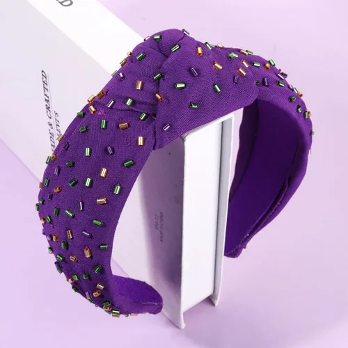 Miniatura 2 de Diademas de Mardi Gras - Diadema anudada de color morado, verde, amarillo, para cumpleaños, diadema, terciopelo ancho, turbante para mujeres