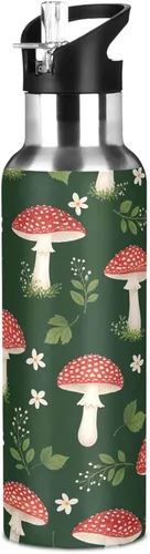 Miniatura 8 de Cute Red Mushrooms Green Stainless Steel Water Bottle 20 Oz Leakproof Water Bottles, BPA-Free Sports Water Bottle with Straw