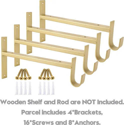 Miniatura 2 de AddGrace Soporte para barra de armario, soportes de estante resistentes de 4 pulgadas, soporte de barra de armario negro montado en la pared