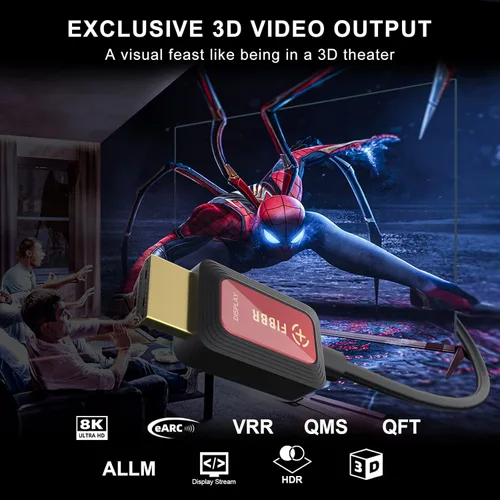 Miniatura 5 de GeoHN.G Cable HDMI de fibra óptica de 24 pies, cable HDMI 2.1 de alta velocidad de 48 Gbps 8K @60Hz 4K a 120Hz Dolby/Dynamic HDR/HDCP 2.3/eARC 8K