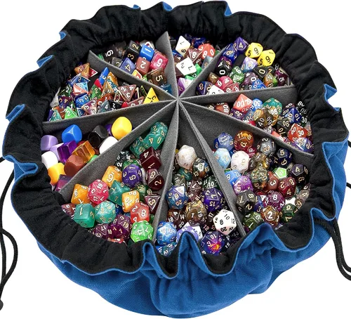 Miniatura 11 de SIQUK Bolsa de dados grande con bolsillos, bolsa de dados con cordón, bolsa de almacenamiento de gran capacidad para juegos de mesa RPG MTG (negro)