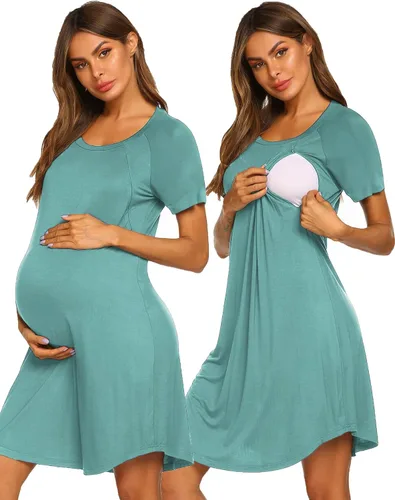 Ekouaer - Vestido 3 en 1 para maternidad, trabajo de parto y lactancia prenda para hospital, para dormir y amamantar.