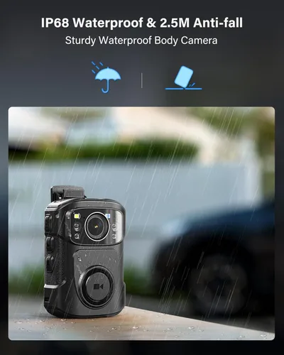 Miniatura 5 de BOBLOV Cámara corporal B4K5 4K, 3400 mAh IP68 impermeable GPS Policía 128 GB Cámaras corporales para grabación de video de 11 horas (solo 1080P)