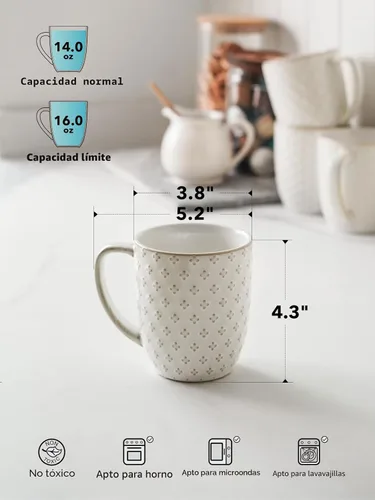 Miniatura 4 de LE TAUCI Tazas de café de 16 oz, juego de tazas de cerámica, tazas con relieve para café con leche, té caliente, capuchino, moca, cacao, aptas