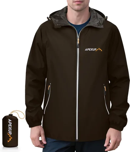 Miniatura 17 de APEXUP Chaqueta de lluvia empacable para hombre con cremallera reflectante, impermeable ligero, chaqueta de lluvia para hombre para deportes al aire