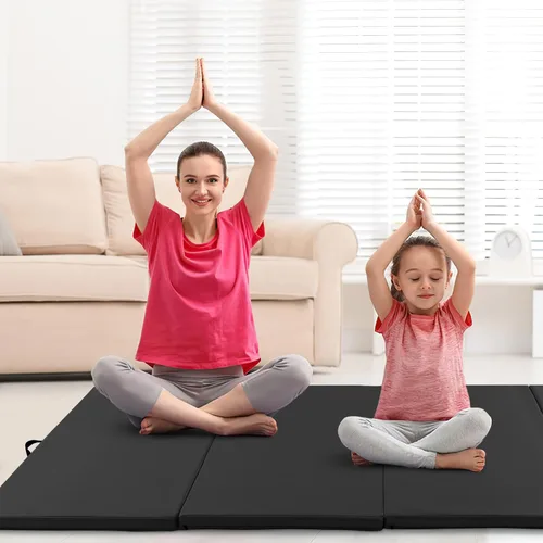 Miniatura 5 de Giantex 4'x10'x 2" Gymnastics Mat, 4-Panel Folding Aerobics Exercise Mat w/Hook & Loop Fastener, Carrying Handle, Portable Tumbling Mat for