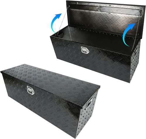 Miniatura 2 de Caja de herramientas de aluminio negro de 44 x 15 x 15 pulgadas con cerradura y llaves, cama de recogida resistente, 5 barras de almacenamiento