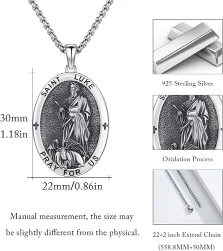 Miniatura 76 de Collar con colgante de plata de ley 925 con medalla de San Patrón, joyería religiosa para hombres y mujeres, con cadena de acero inoxidable 316L