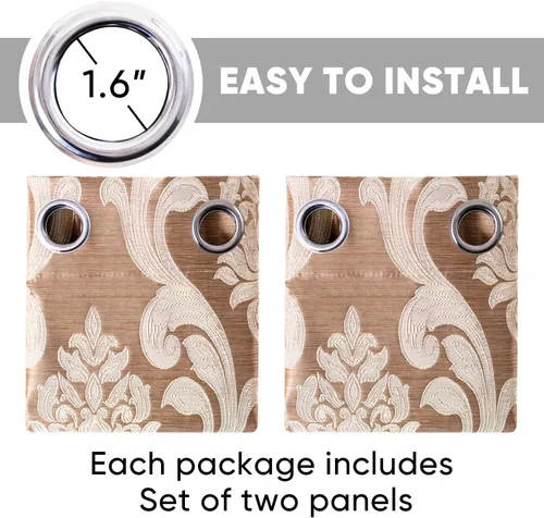 Miniatura 7 de NAPEARL Cortinas de damasco para sala de estar, cortinas de jacquard gótico con patrones florales, cortinas beige para dormitorio de 63 pulgadas