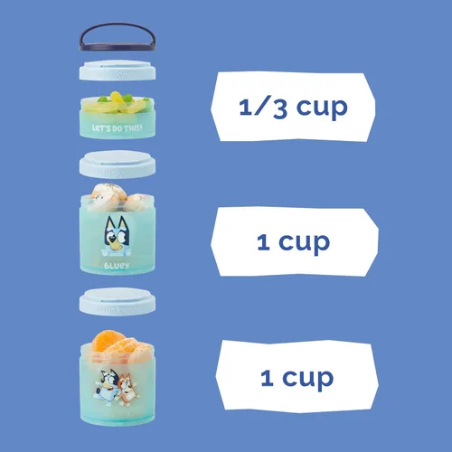 Miniatura 4 de Whiskware Bluey - Recipientes apilables para aperitivos para bebés, niños pequeños y niños, 3 vasos apilables para la escuela y los viajes, ¡Hagamos