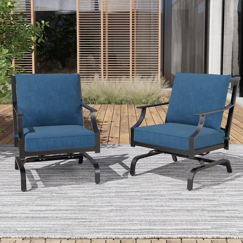 Miniatura 9 de Grand patio Sillas para exteriores, mecedoras para exteriores, juego de 2, sillas de asiento de patio con cojines de olefina, color azul pavo real