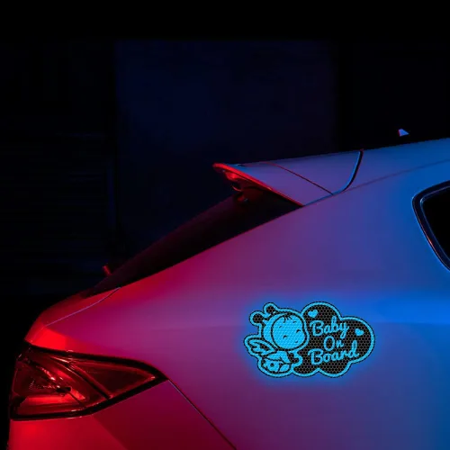 Miniatura 7 de Calcomanías reflectantes para automóvil de bebé a bordo, 2 calcomanías de advertencia de seguridad para bebé en el automóvil (azul reflectante 2)