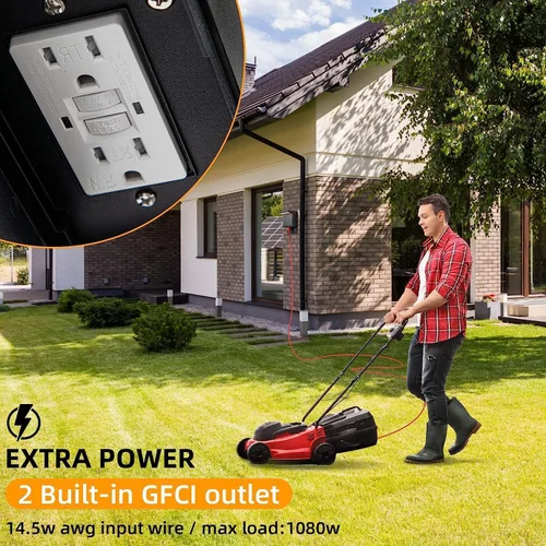Miniatura 2 de Nigaut Luz de porche del atardecer al amanecer con salida GFCI, moderna lámpara LED de pared para exteriores con toma incorporada, aplique