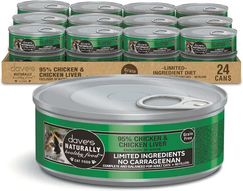 Dave's Pet Food Alimento húmedo sin granos para gatos (95% paté de hígado de pollo y pollo), hecho en Canadá, alimento enlatado naturalmente