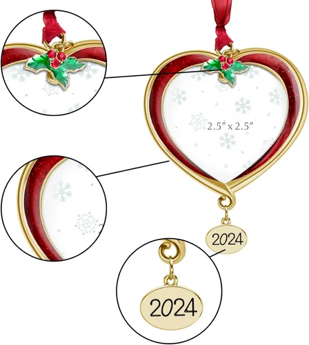 Miniatura 5 de Adorno para árbol de Navidad Marco de fotos Colgante de metal para fiestas Marco de fotos de 2.5 pulgadas Charm decorativo de mascotas, primera