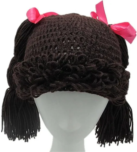Miniatura 2 de BIBITIME Gorro de punto de coleta hecho a mano para mujeres y niñas, gorro trenzado con lazo
