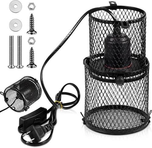Miniatura 9 de VIHOSE Soporte retráctil para lámpara de calor para reptiles, pantalla antiquemaduras, emisor de calor de cerámica, pantalla con interruptor