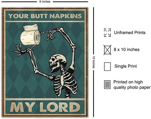 Miniatura 2 de Your Butt Napkins My Lord - Divertida decoración de pared de baño - Decoración de esqueleto - Arte gótico para pared de baño - Decoración de baño