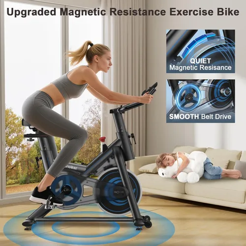 Miniatura 4 de Bicicleta estática para el hogar – Bicicleta de ciclismo interior de resistencia magnética de 350 libras, bicicleta giratoria estacionaria