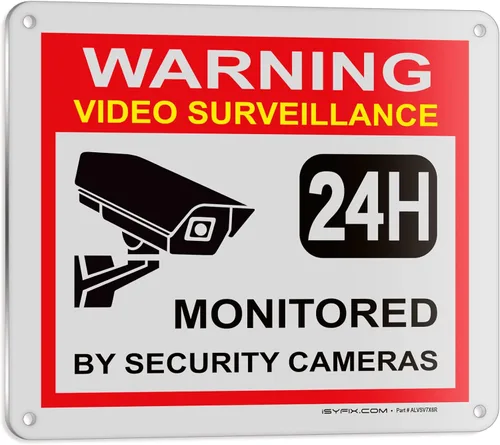 iSYFIX Señal de advertencia de videovigilancia – 1 paquete de 1 paquete reflectante plateado de 7 x 6 pulgadas – 100% libre de óxido de aluminio