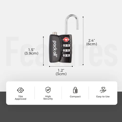 Miniatura 7 de pack all Cerradura de equipaje aprobada por la TSA, indicador de inspección, cuerpo de aleación, candados de combinación de 3 dígitos, cerradura