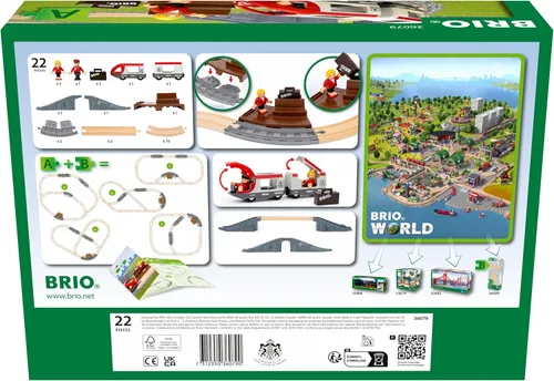 Miniatura 2 de BRIO World – 36079 Set básico de viaje de tren de madera Set de juguete de tren de madera de 22 piezas para niños a partir de 3 años